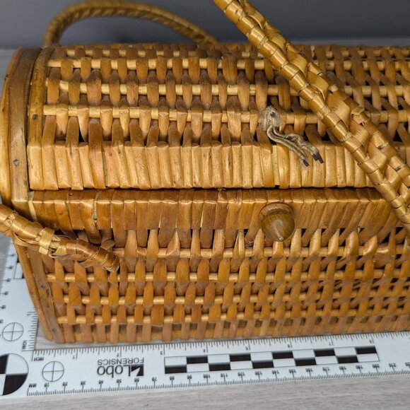Vintage 70s Wicker & Wood Handbag - Picture 10 of 14